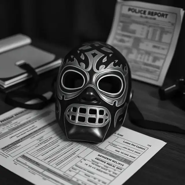 Máscara de luchador junto a un informe policial